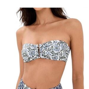 NWT RHODE Blue & White Mala Trumpet Vine Floral Print Bikini Swimsuit Top Sz L